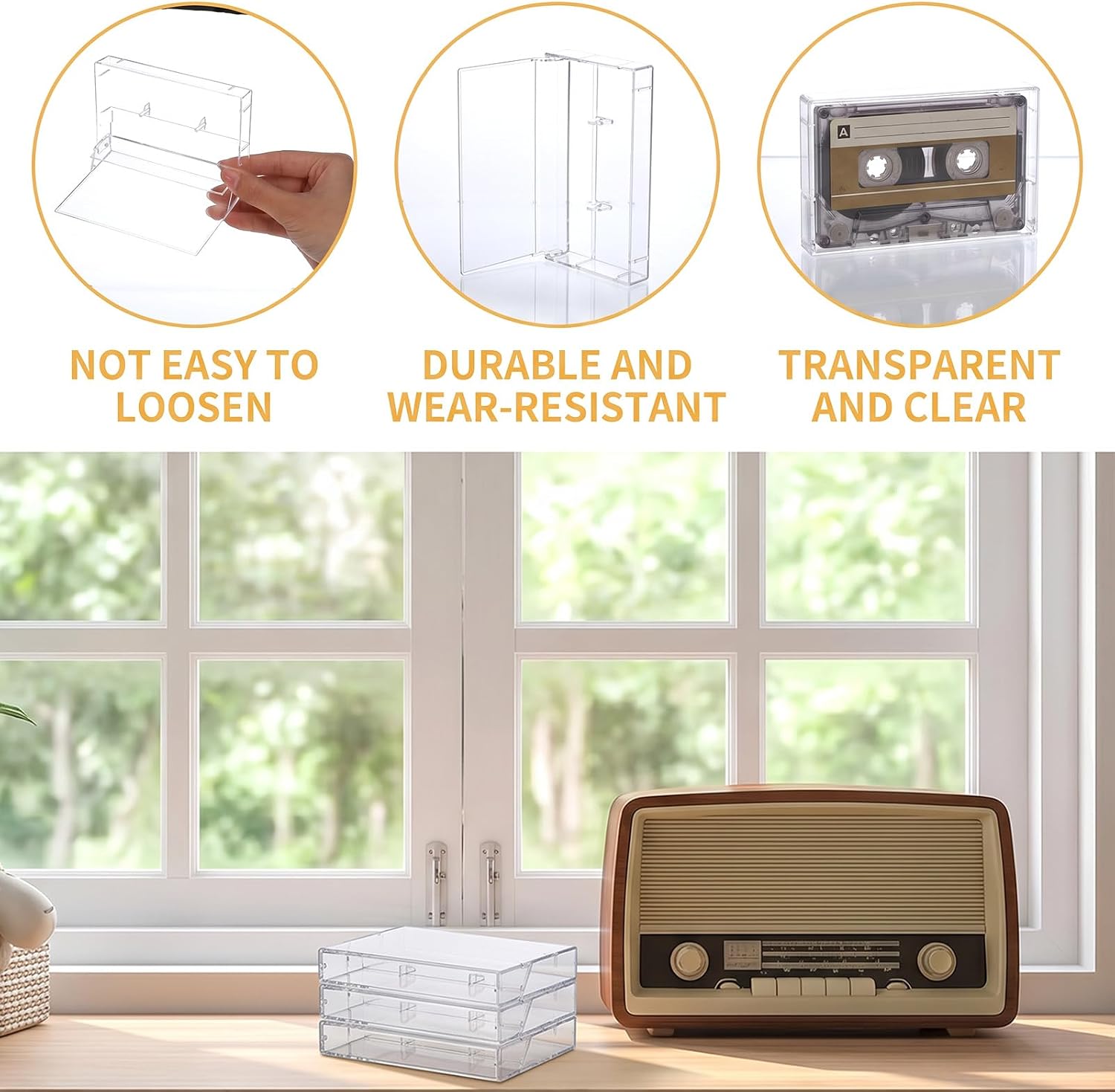 5 Pcs Audio Cassette Storage Cases Clear Plastic Cassette Tape Cases Blank Voice Recording Cassettes Tape Holder Plastic Audio Cassettes Organizer with Anti-Scratch Dust for Art Collection