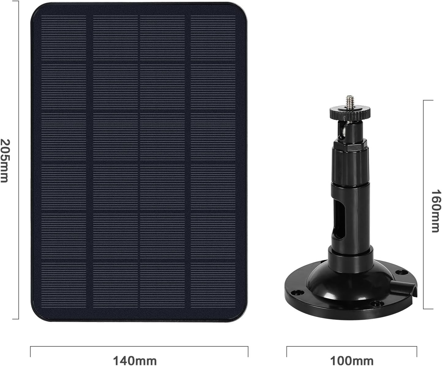Diagram showing the dimensions of the solar panel and its mounting bracket