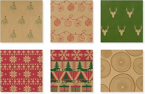 Miniatura 8 de RUSPEPA Papel de regalo de Navidad, papel kraft marrón con patrón rojo y verde para colección de elementos navideños, 6 rollos de 30 pulgadas x 10