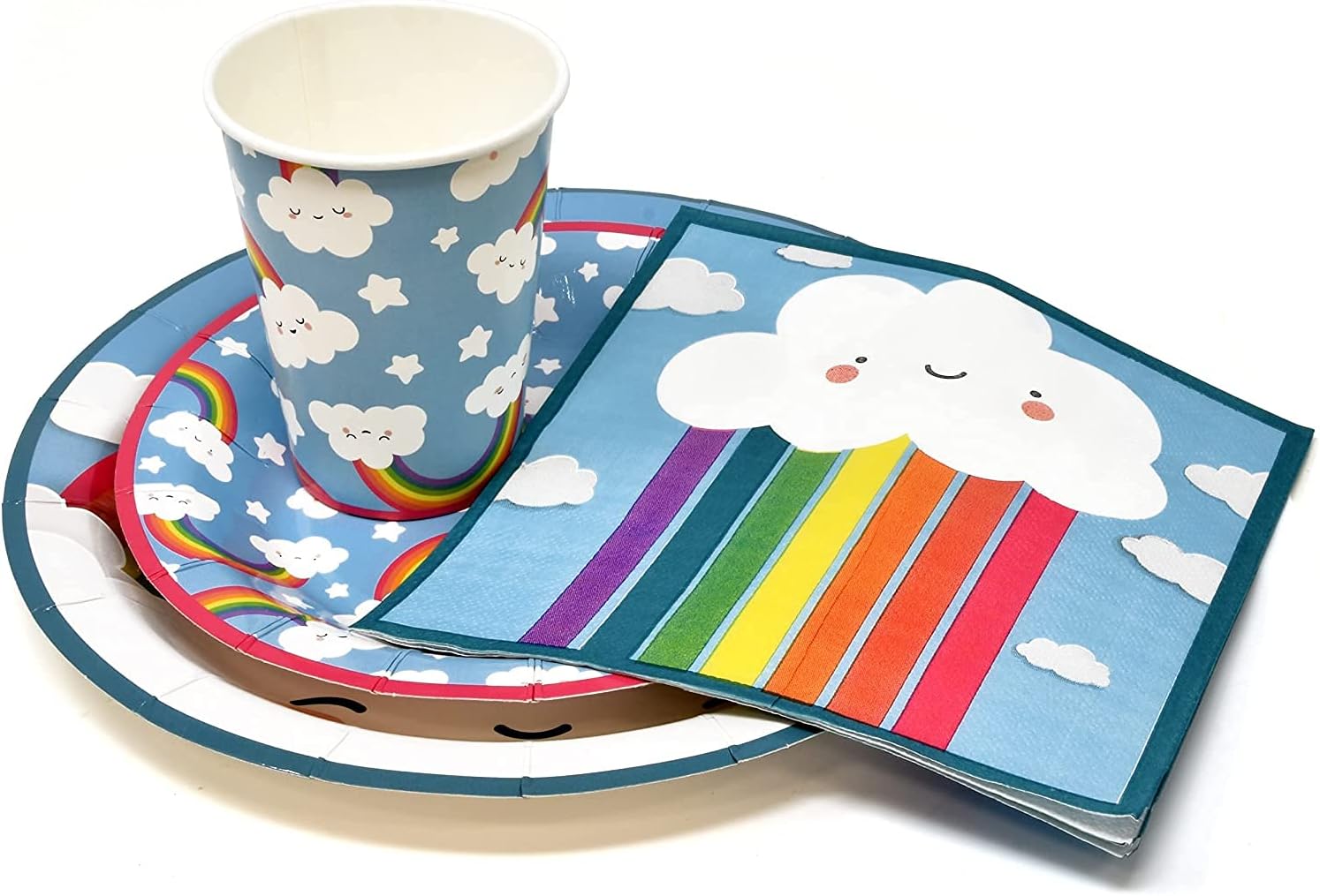 Gift Boutique 122 Pcs Rainbow Cloud Party Supplies Set Paper Plate Cup Napkin for Colorful Multi Colored Sky Clouds Birthday Disposable Dinnerware Serves 24 - Image 2