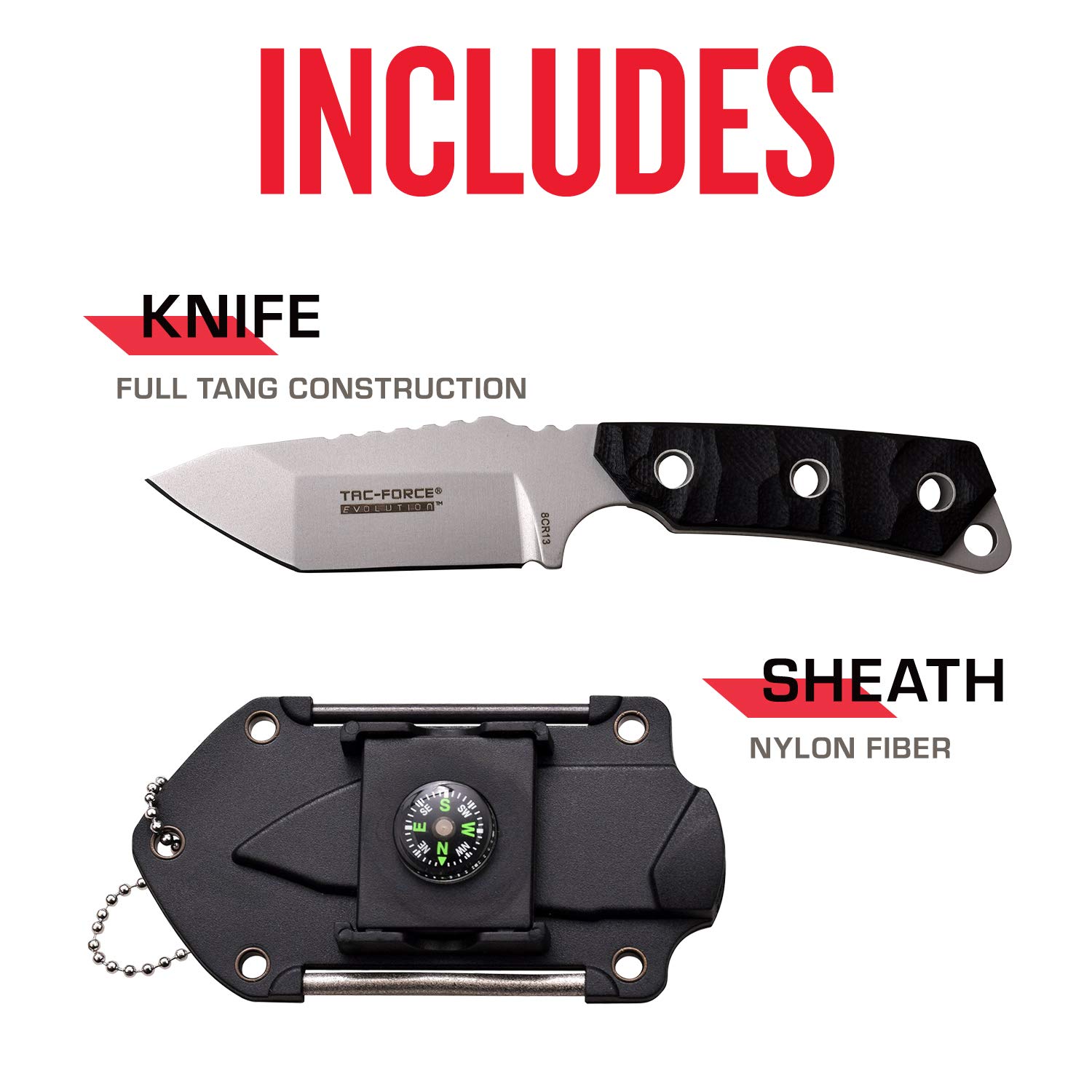 Tac-Force Evolution Path TFE-FIX011-BK nóż outdoorowy, czarny, długość ostrza: 7,1 cm