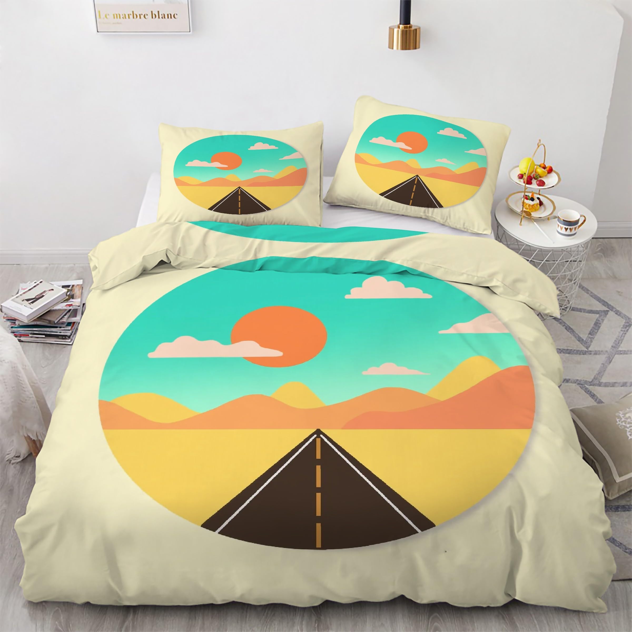 Ensemble de literie 3 pièces avec fermeture éclair motif autoroute et soleil