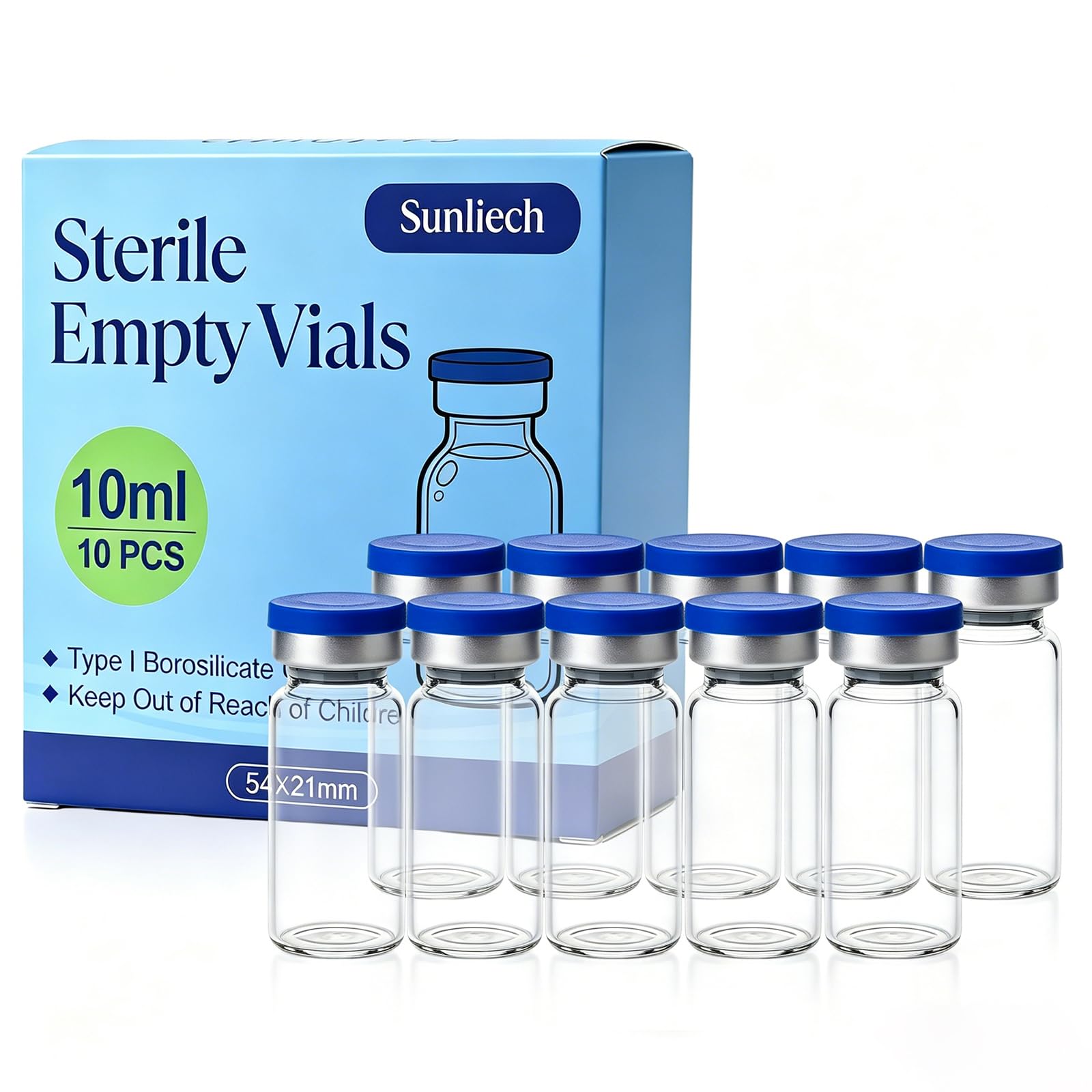 Sterile Glass Vials - 10 Pack, Airtight Seals -11 Sterile Glass Vials - 10 Pack, Airtight Seals -11