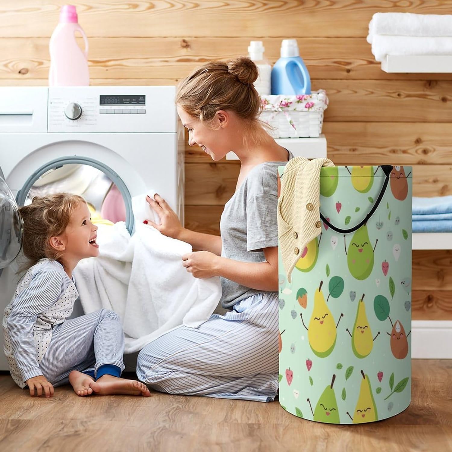 Cartoon Pears Laundry Basket Freestanding Laundry Hamper with Handles Waterproof Dirty Clothes Hamper Collapsible Washing Bin Aesthetic Clothes Basket for Bathroom Bedroom Dorm