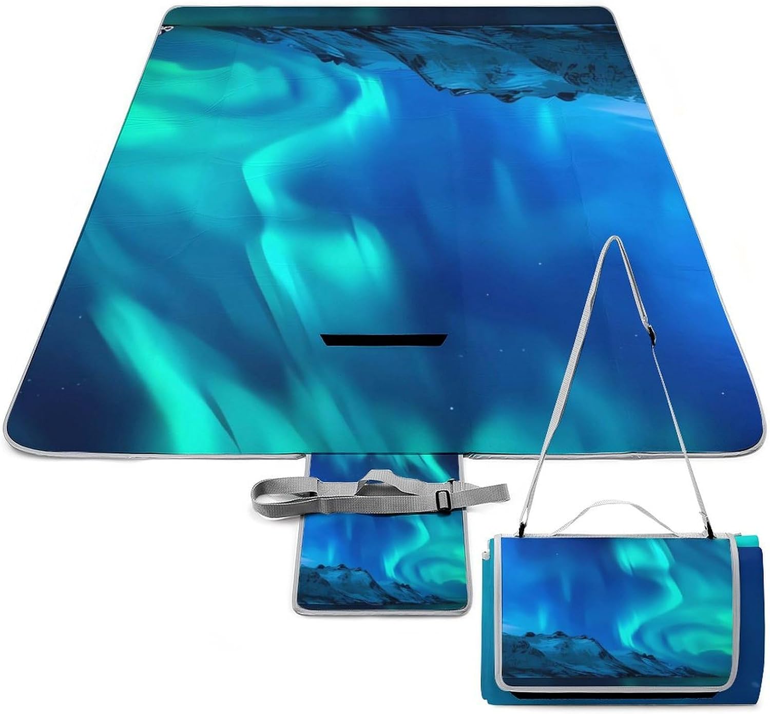 Northern Lights Foldable Picnic Blanket 148 x 148 cm Outdoor Picnic Mat Waterproof and Heat Resistant with Carry Handle Portable Picnic Mat