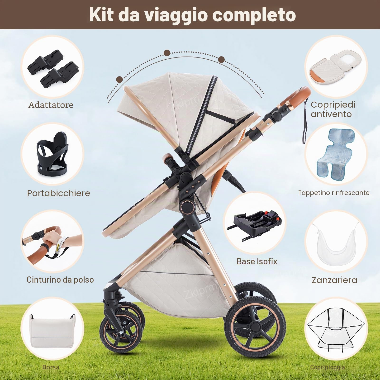 Zkiprm 3 in 1 Carrozzina, Sistemi di viaggio con seggiolino & ISOFIX
