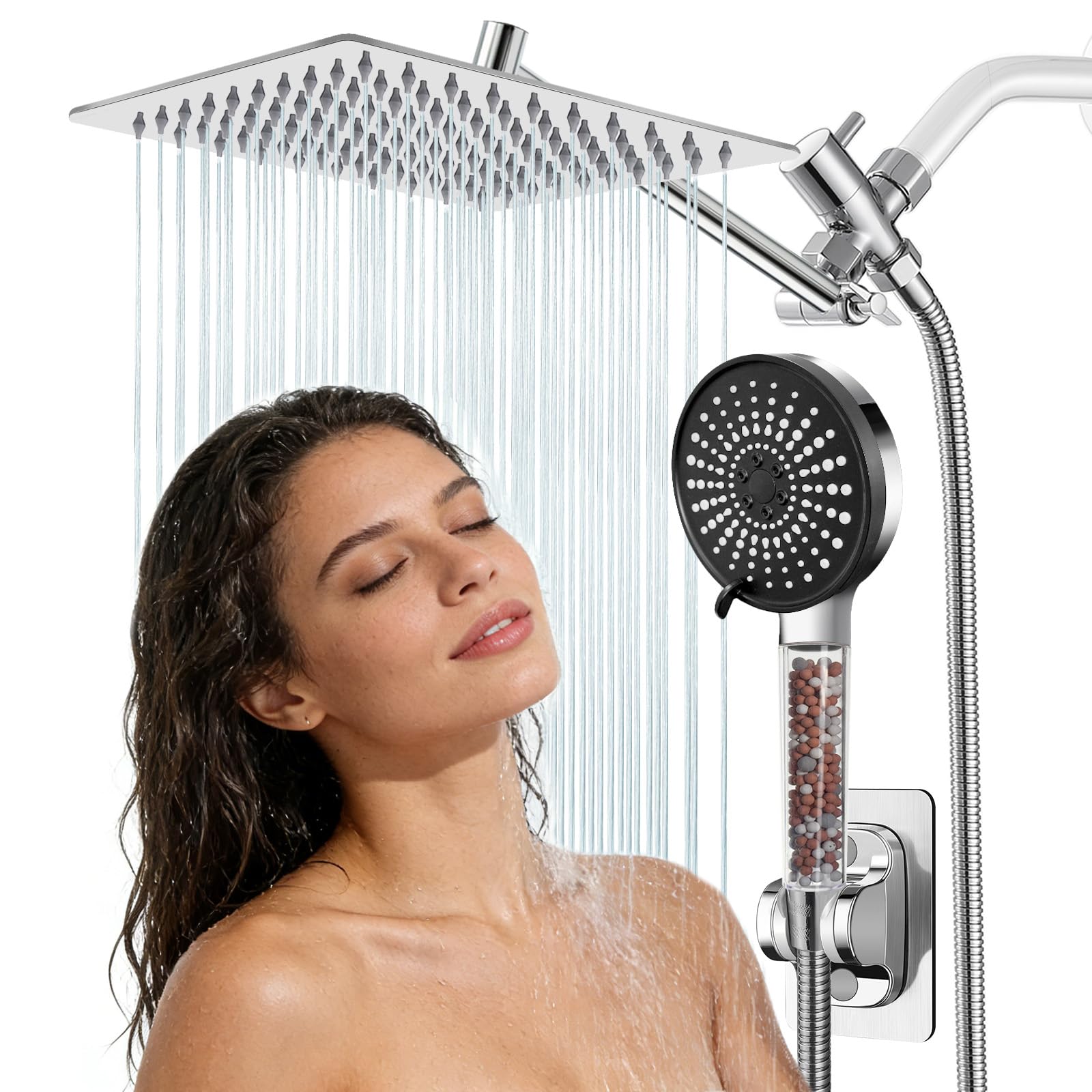 Filtered Shower Head,8 Inch Rain Shower Head with Handheld Spray Combo, Adjustable High Pressure Rainfall Shower Head, Dual Showerhead Set with