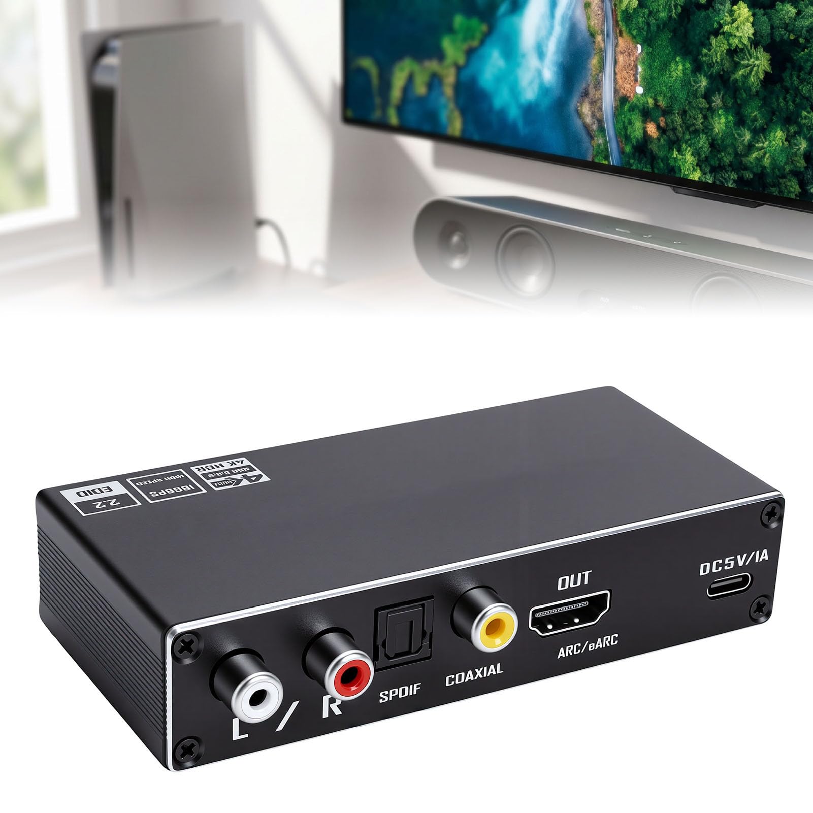Tangxi Switcher HDMI 2.0 2 in 1 Uscita, Splitter HDMI ARC con Supporto Estrattore Audio 4K 60Hz, per HDTV, con Telecomando