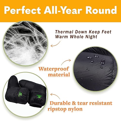 Miniatura 5 de AUDIFU Botines de plumón, calcetines cálidos ultraligeros para dormir, para camping, mochileros, saco de dormir para campamento, tienda de campaña,
