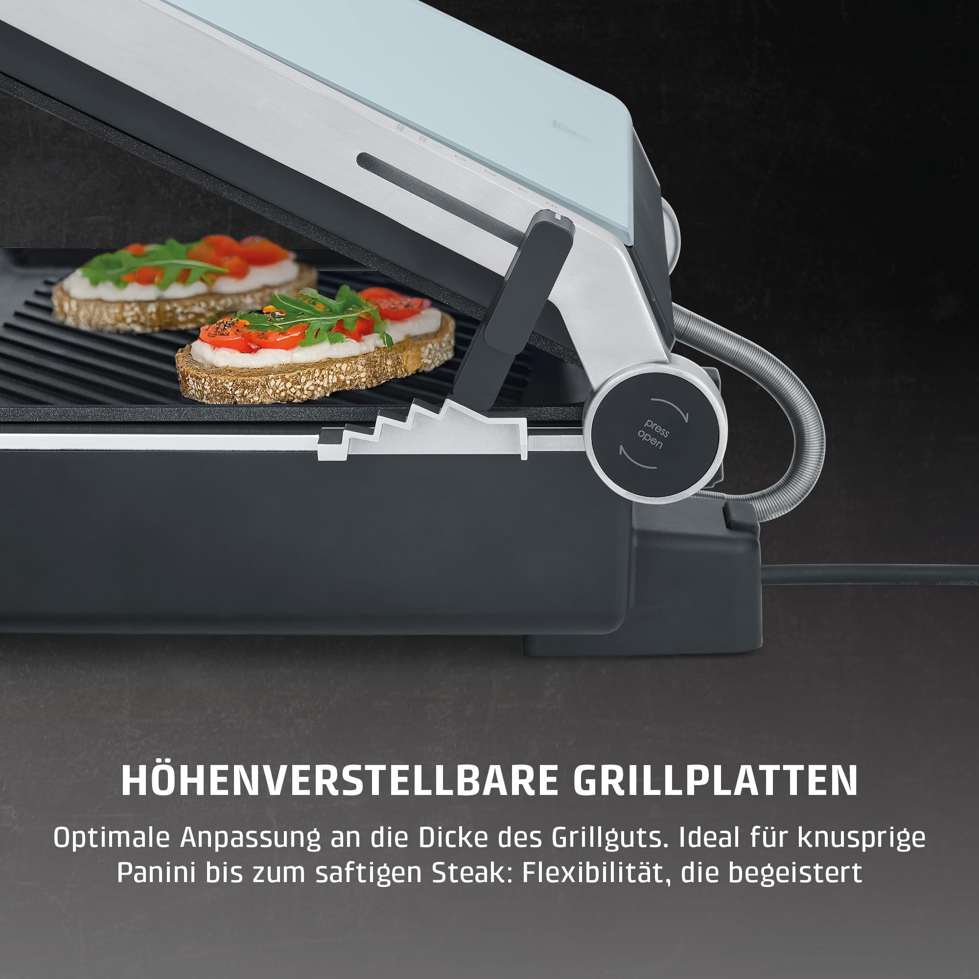 CASO SteakChef - Doppel-Kontaktgrill, Antihaftbeschichtung, 100-220°C | Testurteil sehr gut (ETM 04/2026), aufgeklappt als Tischgrill nutzbar, Steak, Sandwich, elektrischer Grill 2000 Watt