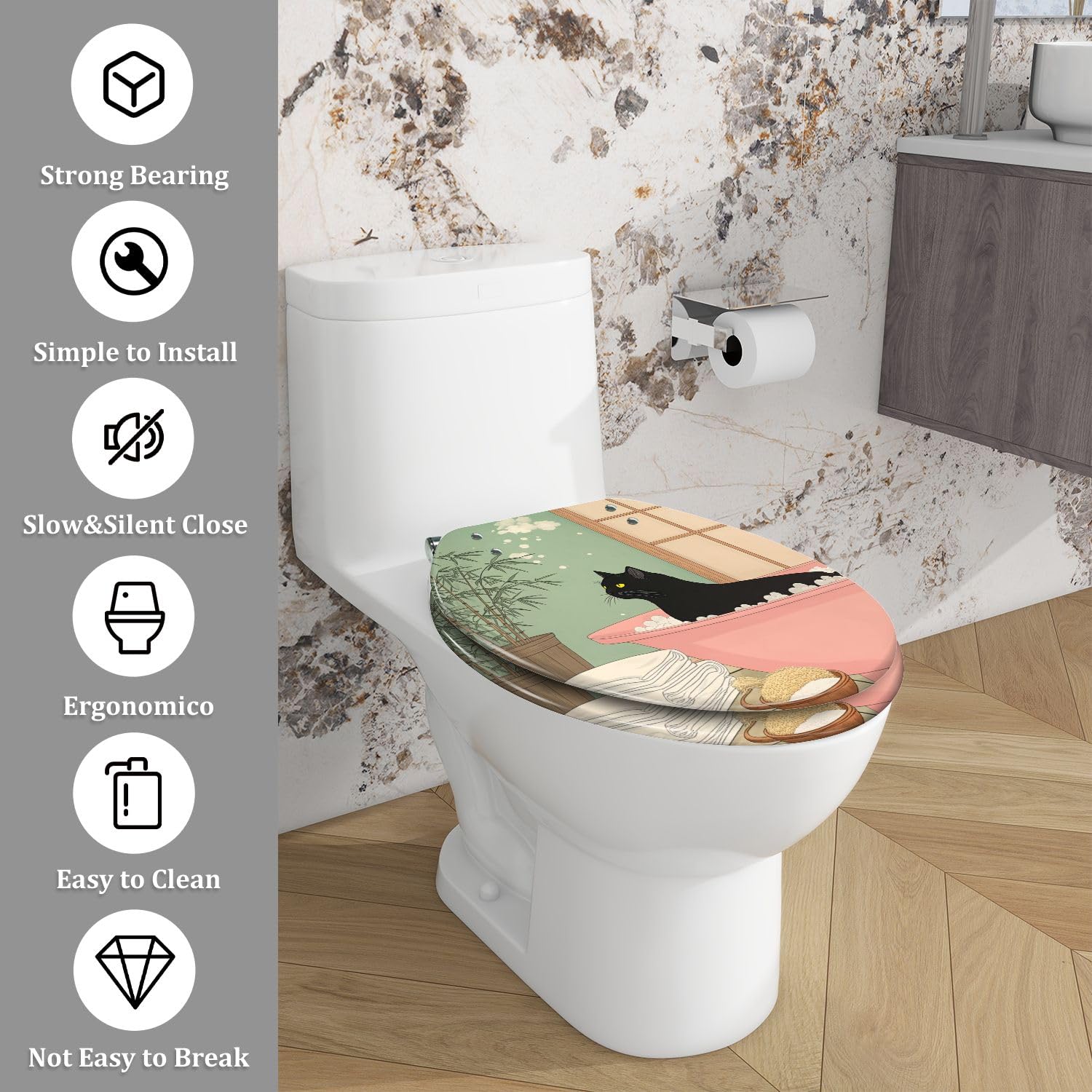 Sedile WC allungato in resina Simple Life per bagno domestico