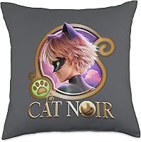 Vista 5 de Miraculous Ladybug The Movie Cat Noir Badge - Almohada dorada, 16 x 16 pulgadas, multicolor