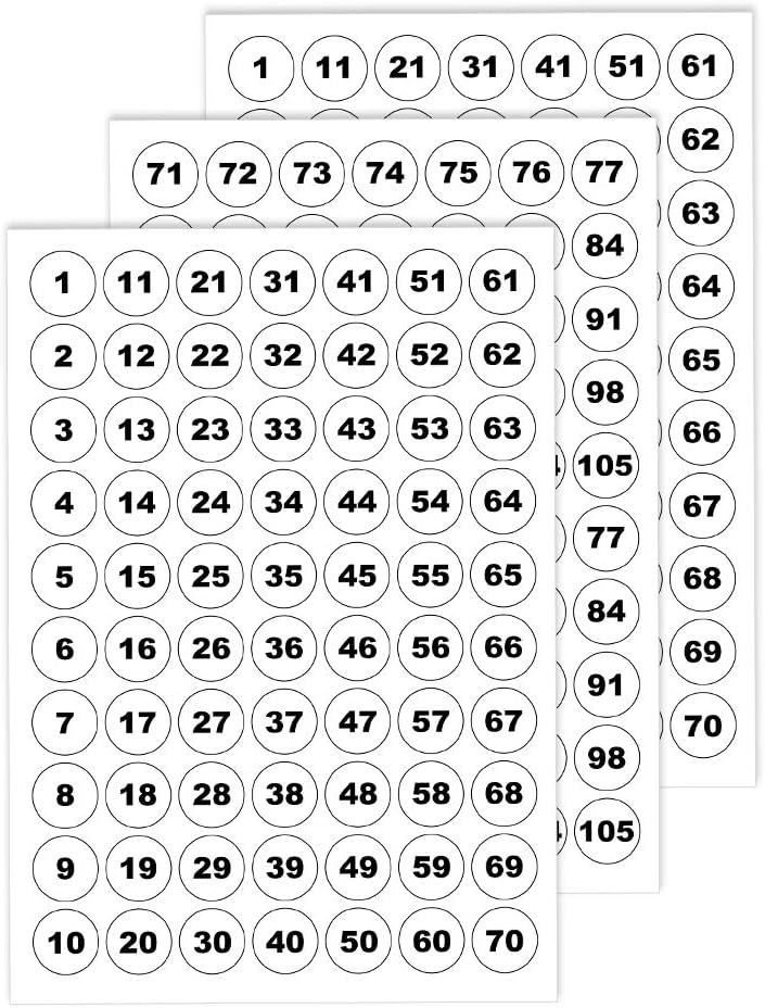 Consecutive Number Stickers Number Decals 2 Set of (1 to 105) Number