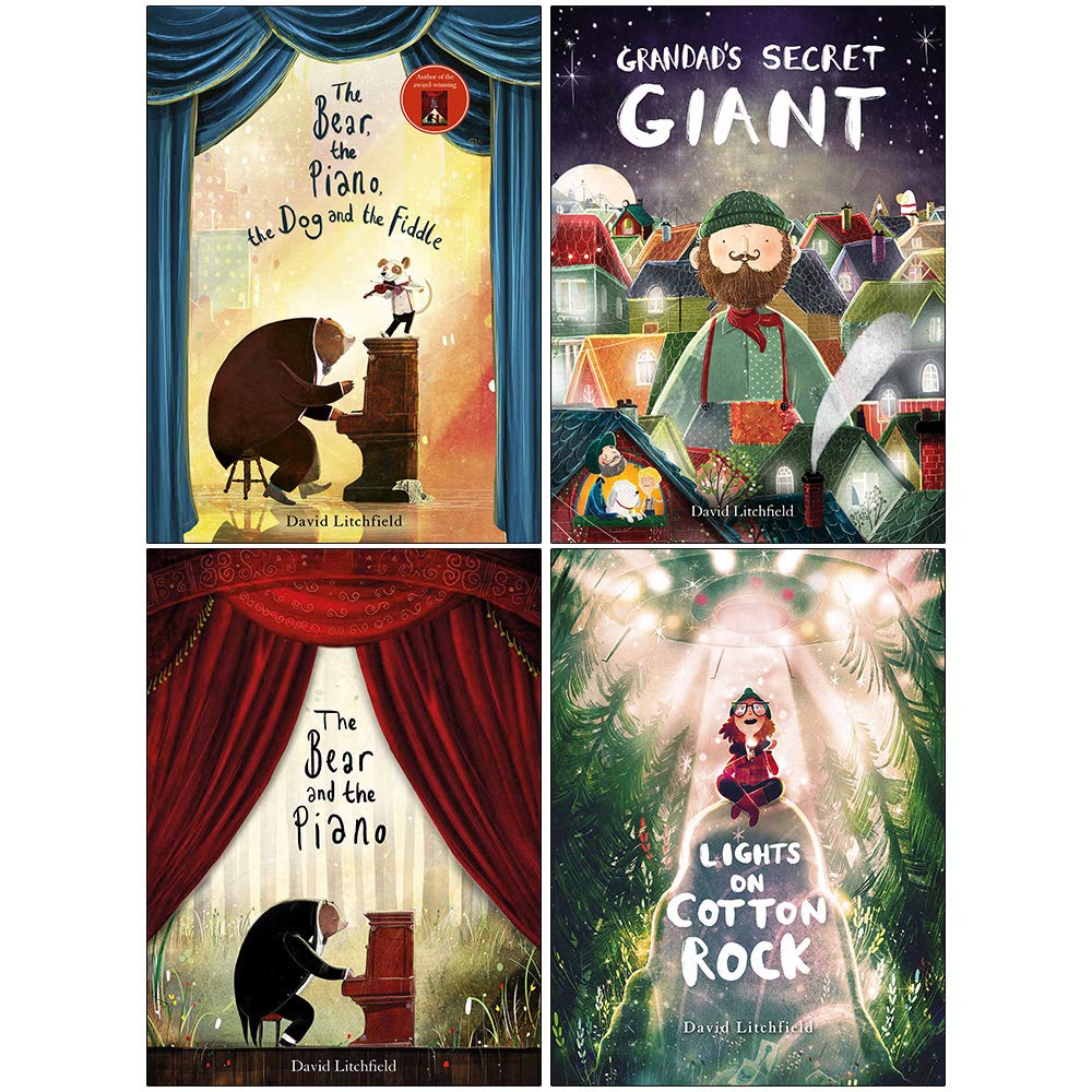 David Litchfield Collection 4 Books Set (The Bear The Piano The Dog and the Fiddle, Grandad's Secret Giant, The Bear and the Piano, Lights on Cotton Rock)