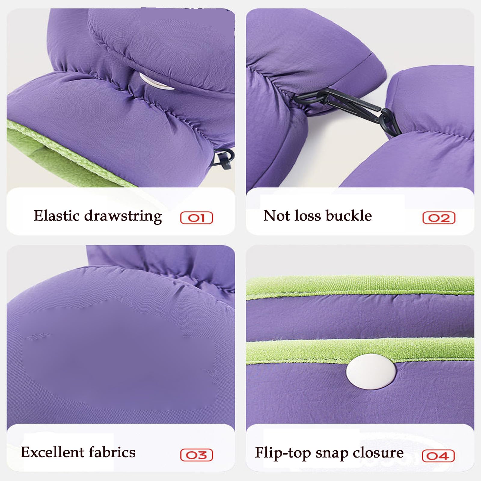 muffole da Neve per Bambini, Guanti da Sci Impermeabili, Design Ribaltabile, Ideale per attività familiari all'aperto/Sport Invernali,1.Purple,L (6~12 Years)