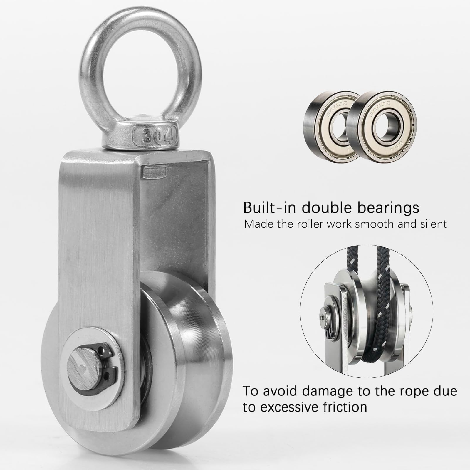 Umlenkrollen Für Seile 2-teiliges Lade-Hebe-Rad-Werkzeuglager im Inneren, hängender Kabel-Flaschenzug aus Edelstahl
