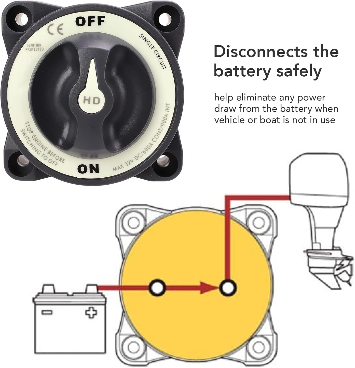 Interruptor 600A Blue Sea Battery Switch,Battery Selector Switch Battery Power Itor S Marine Master Battery Switch 600A 32V Single Circuit On Off Power Kill Switch for Marine Boat RV
