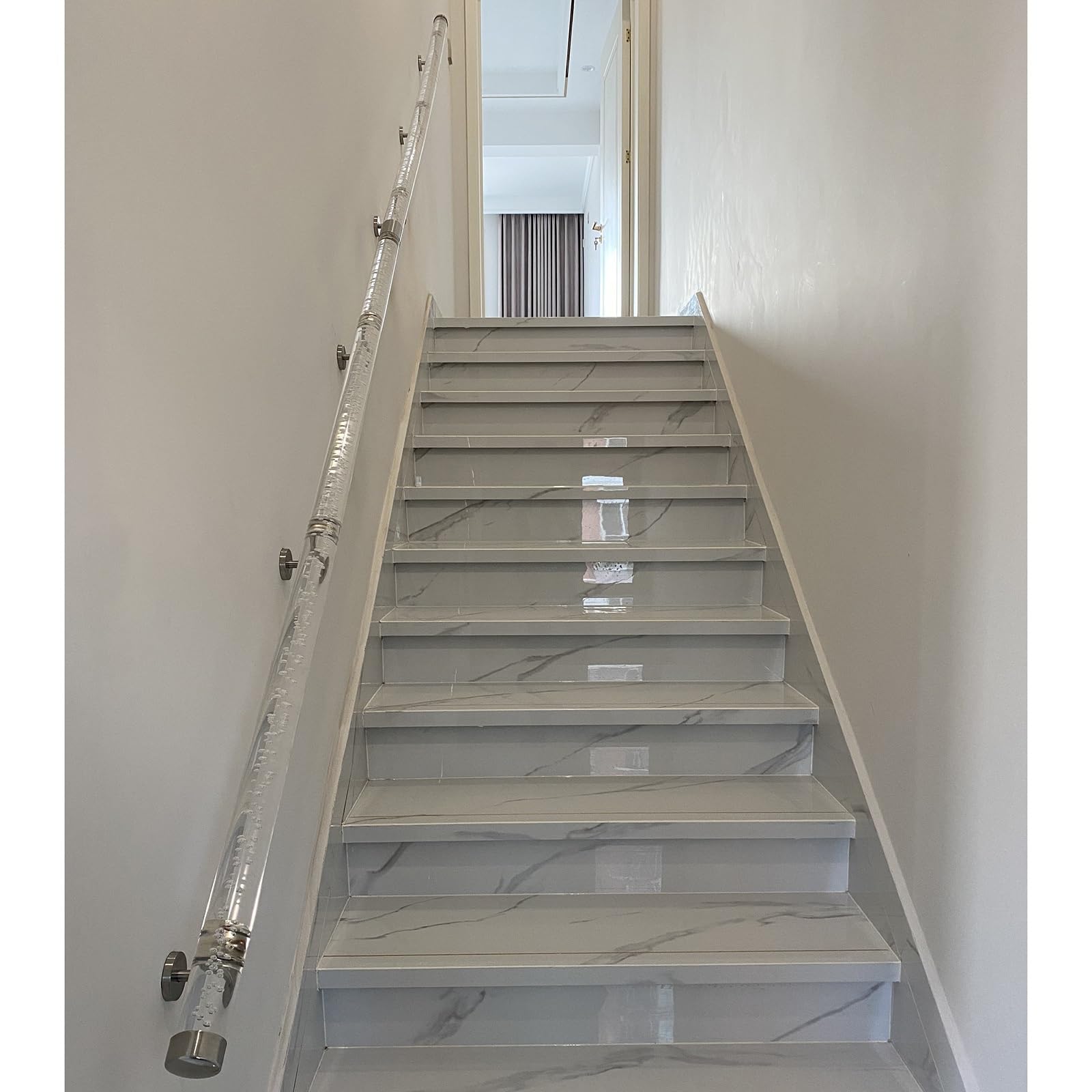 Qabyulynq Silver Bracket Customizable Clear Acrylic Stair Handrail - 1.6Ft To 20Ft - Durable Indoor/Outdoor Railings For And Style(,7.2Ft)