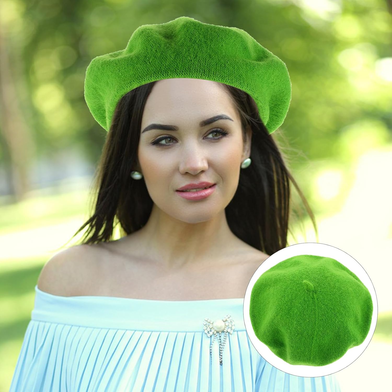 Wool Beret for Women, Handmade Vintage Painter Cap, Fluorescent Felt Hat, Autumn Winter Casual and Art Exhibition Accessories Green