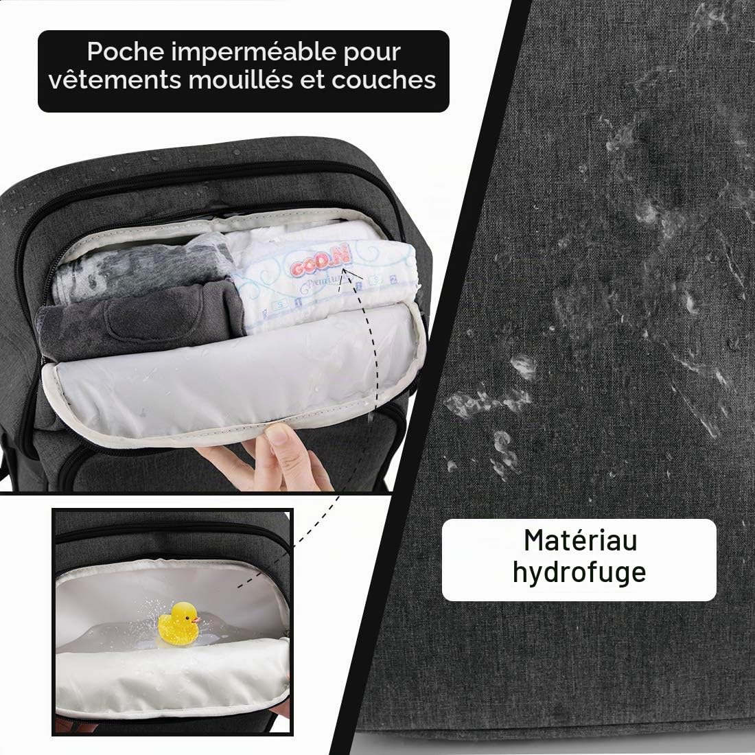 NEWHEY Sacs à Dos à Langer pour Bébé Imperméable Grand Capacité Sac de Voyage Multifonction Sac à Dos vec 2 Sangles de Poussette pour Maman Papa