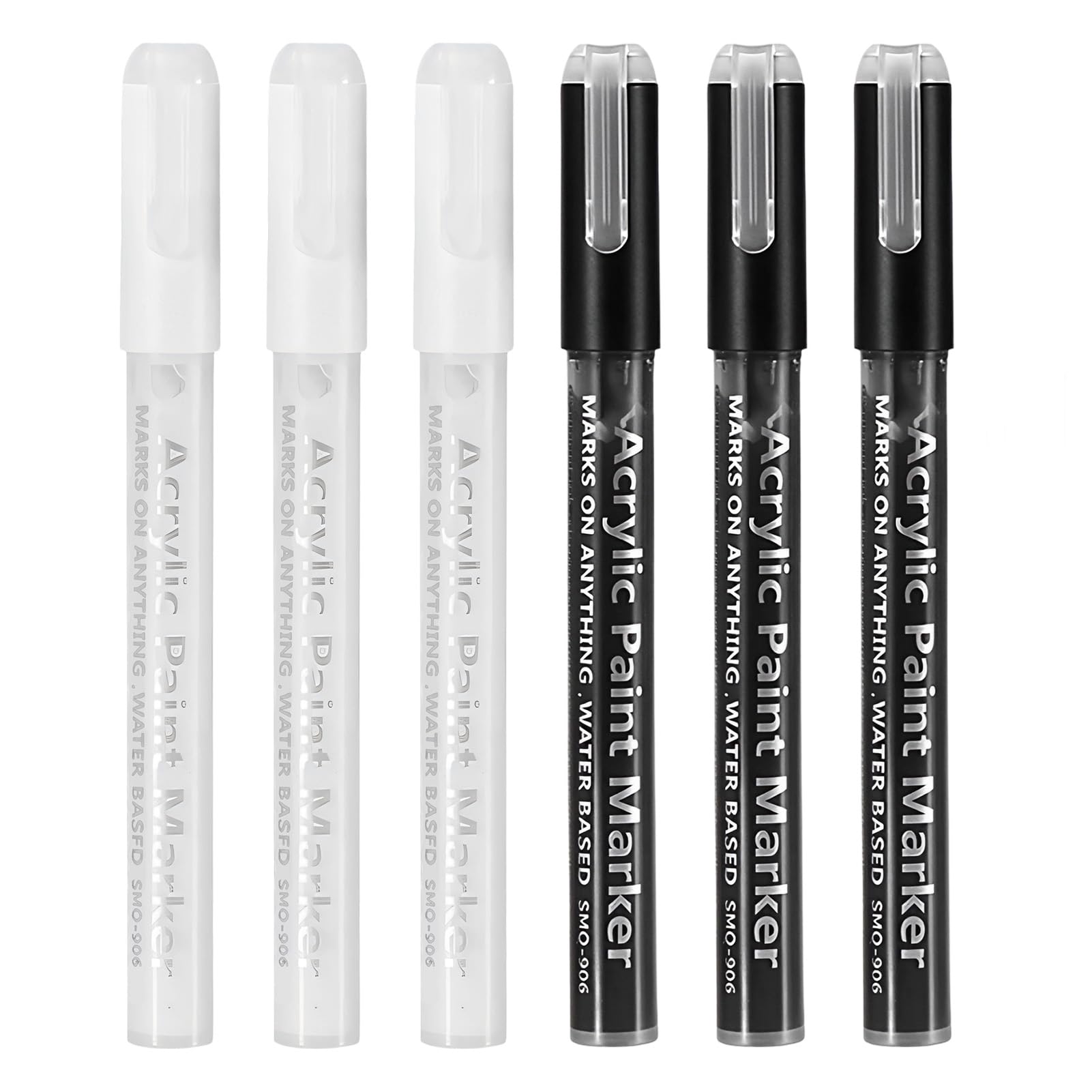 6PCS Acrylic Paint Pens, Black & White Marker Pen, 0.7mm Extra Fine Tip, Ink Flows Smoothly, Quick-Drying, Waterproof Acrylic Pen, Vibrant Color, Idea for Highlight, Writing, Drawing, Marking, DIY