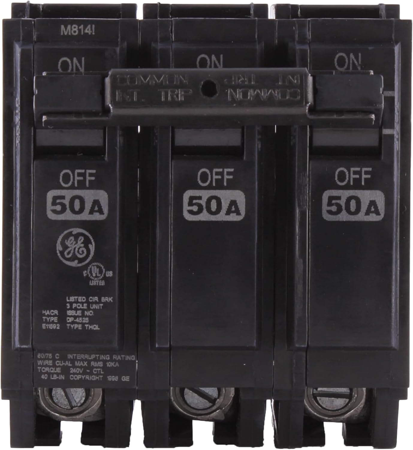 ABB Q-Line® THQL32050 Circuit Breaker • 50A/3-Pole Configuration • 120/240 VAC, 10 kAIC • Thermal Magnetic Trip • Quick-Make/Quick-Break Mechanism • Plug-in Mount
