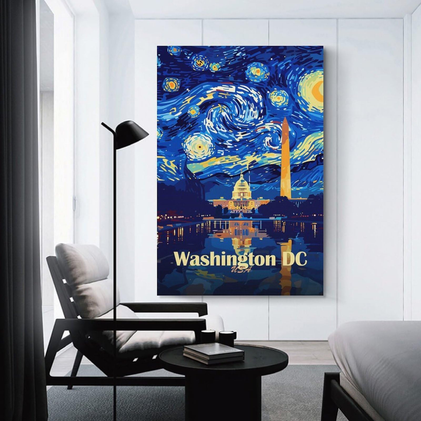 Junmoney Washington DC Starry Night Art Wall Art Print 12x18inch(30x45cm), for Lounge, Study, Hallway Or Flat Walls, Decorative Artwork with Broad Appeal
