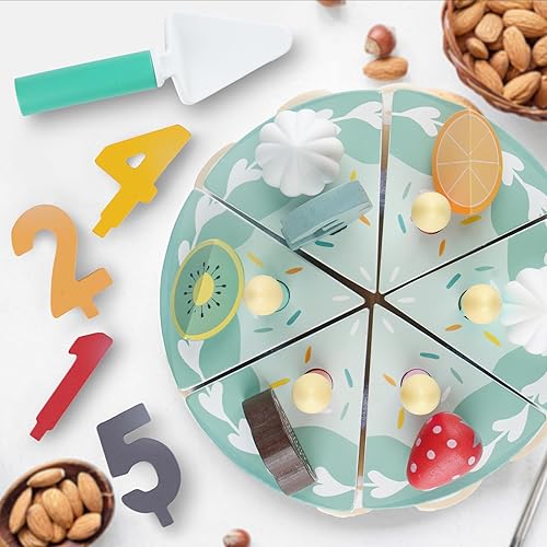 Miniatura 5 de Juego de juguetes de pastel de cumpleaños para niños, juguete de juego de comida de simulación, 24 piezas de madera para niños, despierta la