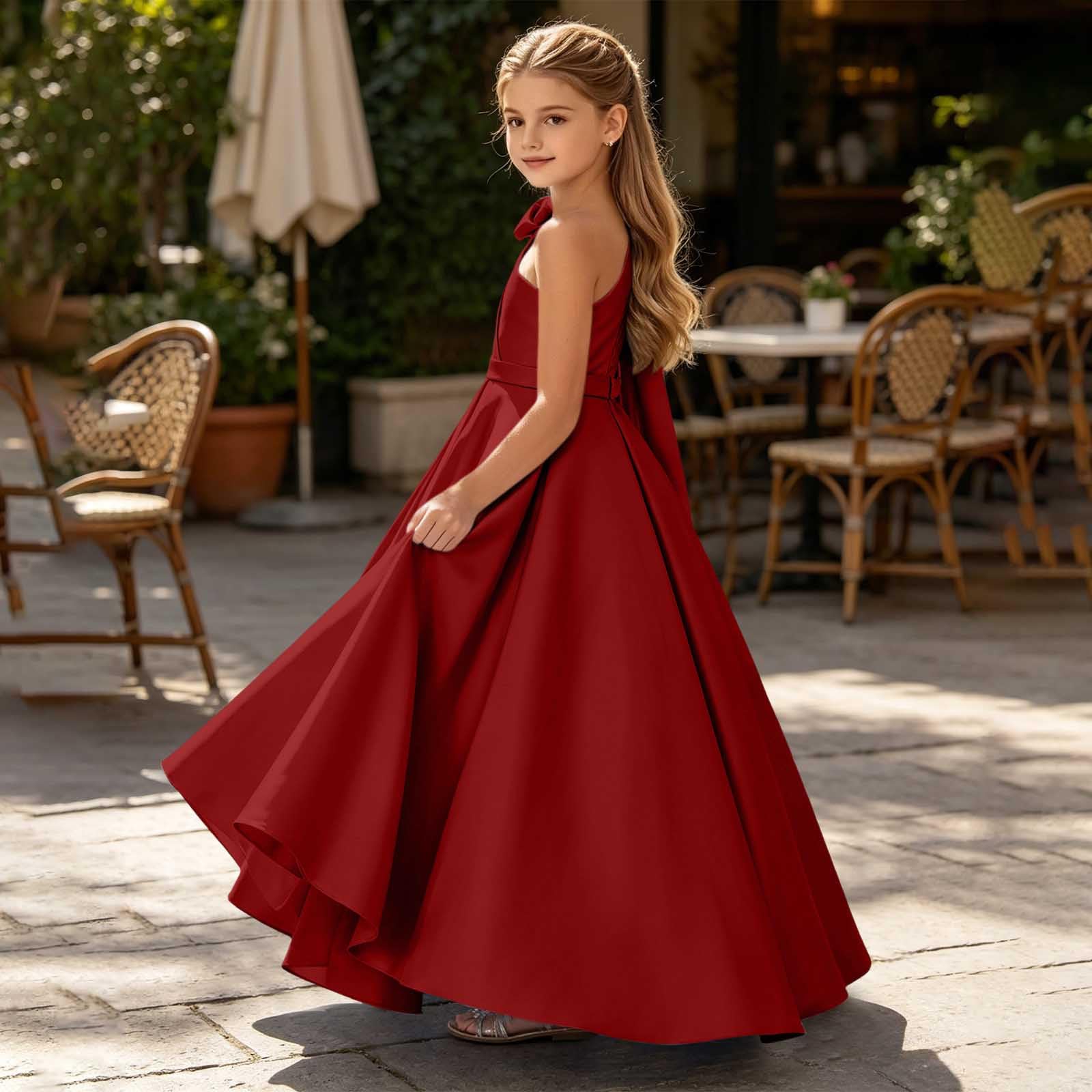 Kleid für Teenager, Mädchen, schulterfrei, langes Brautjungfernkleid, elegant, formell, Geburtstag, Festzug, Abschlussball, Kleid, ärmellos, A-Linie, fließend, Maxikleid, Schultanzkleidung