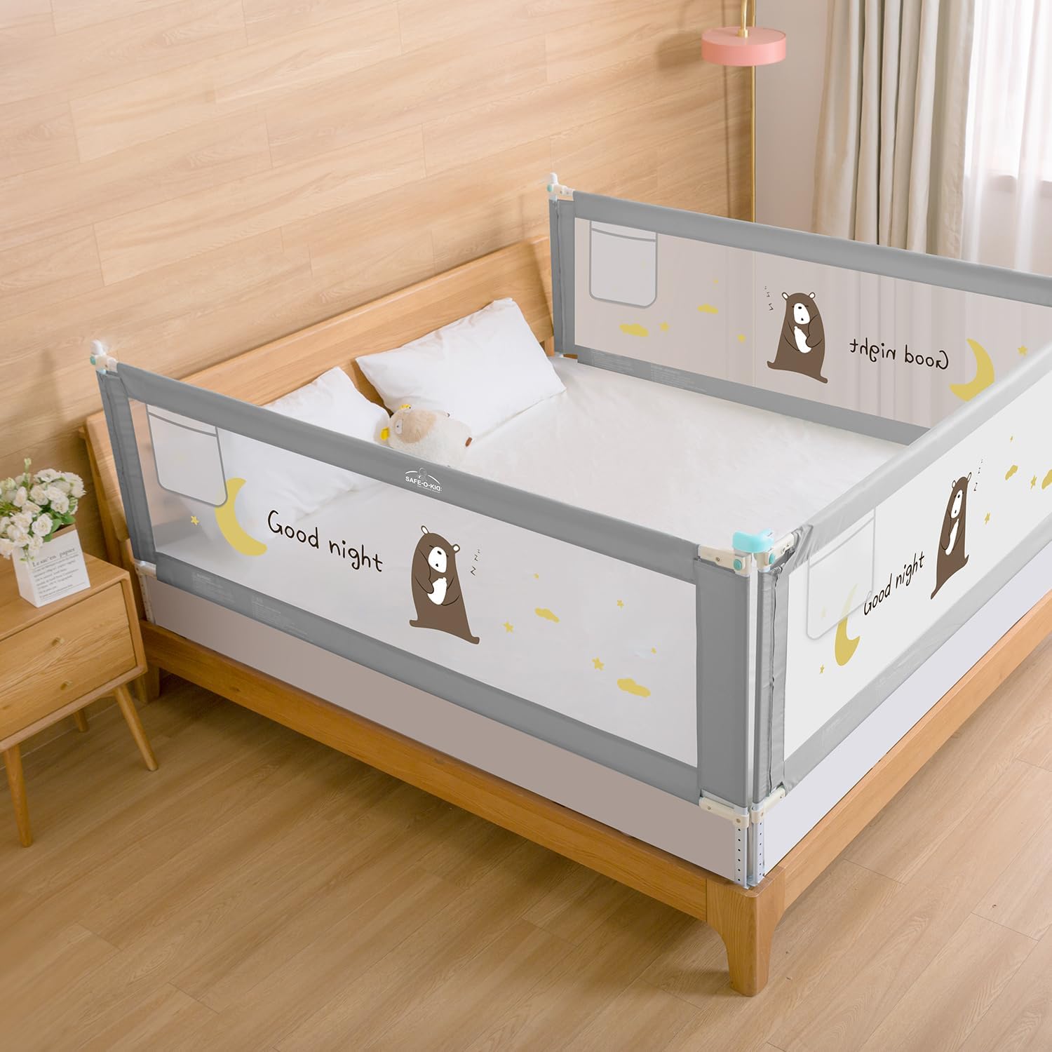 SAFE-O-KID 3 Side Baby Bed Rails with 1-Year Warranty 6 Feet/182 Cms, Baby Safety Bed Railing for Secure Sleep, Bed Guard for Babies, Grey-image-31