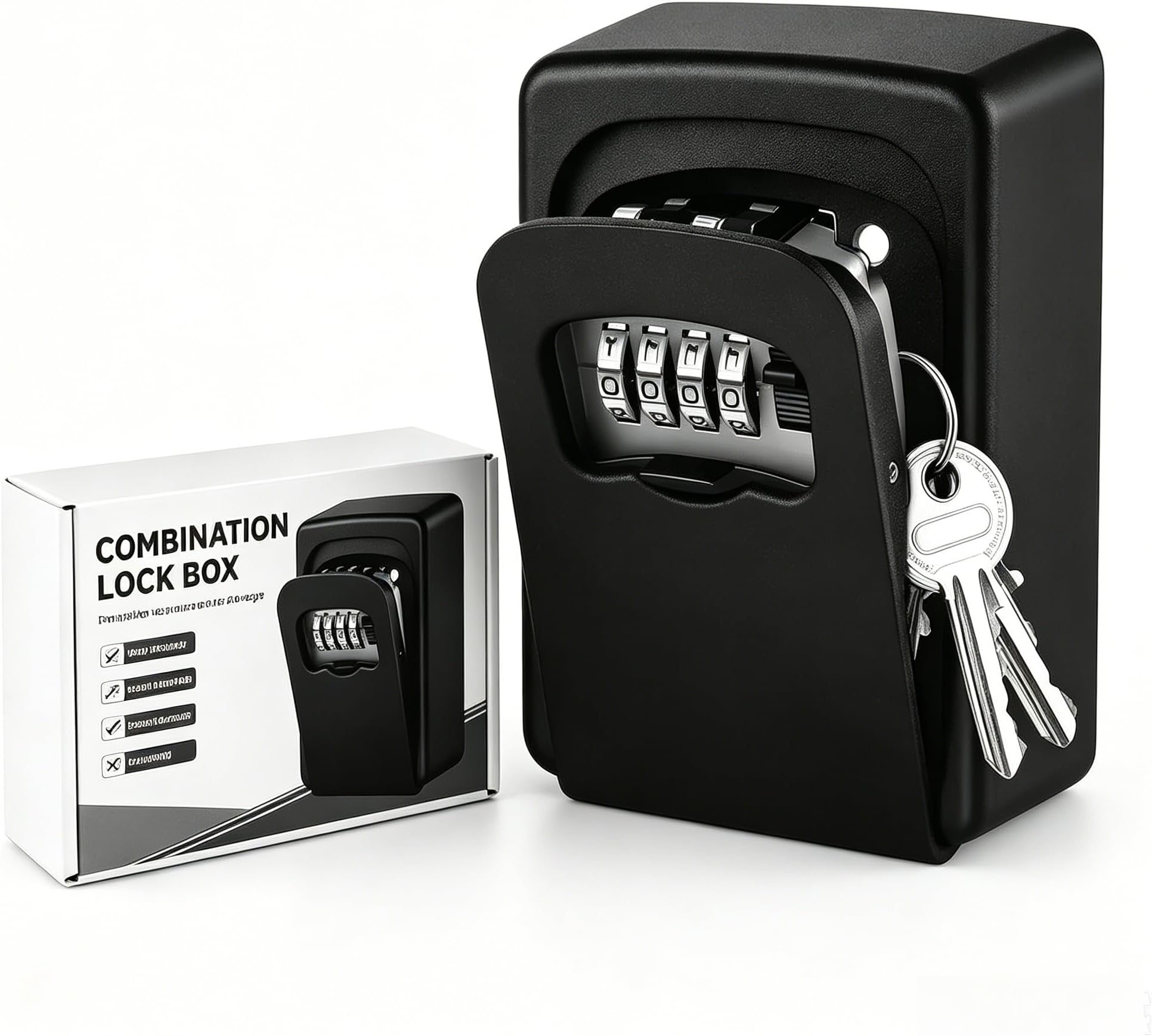 Key Lock Box for Outside - Sturdy and Durable Lock Box for House Keys, 5 Key Capacity Outdoor Lockbox, Waterproof Emergency Spare Key Lockbox with Resettable Code for Home, Garage, Airbnb
