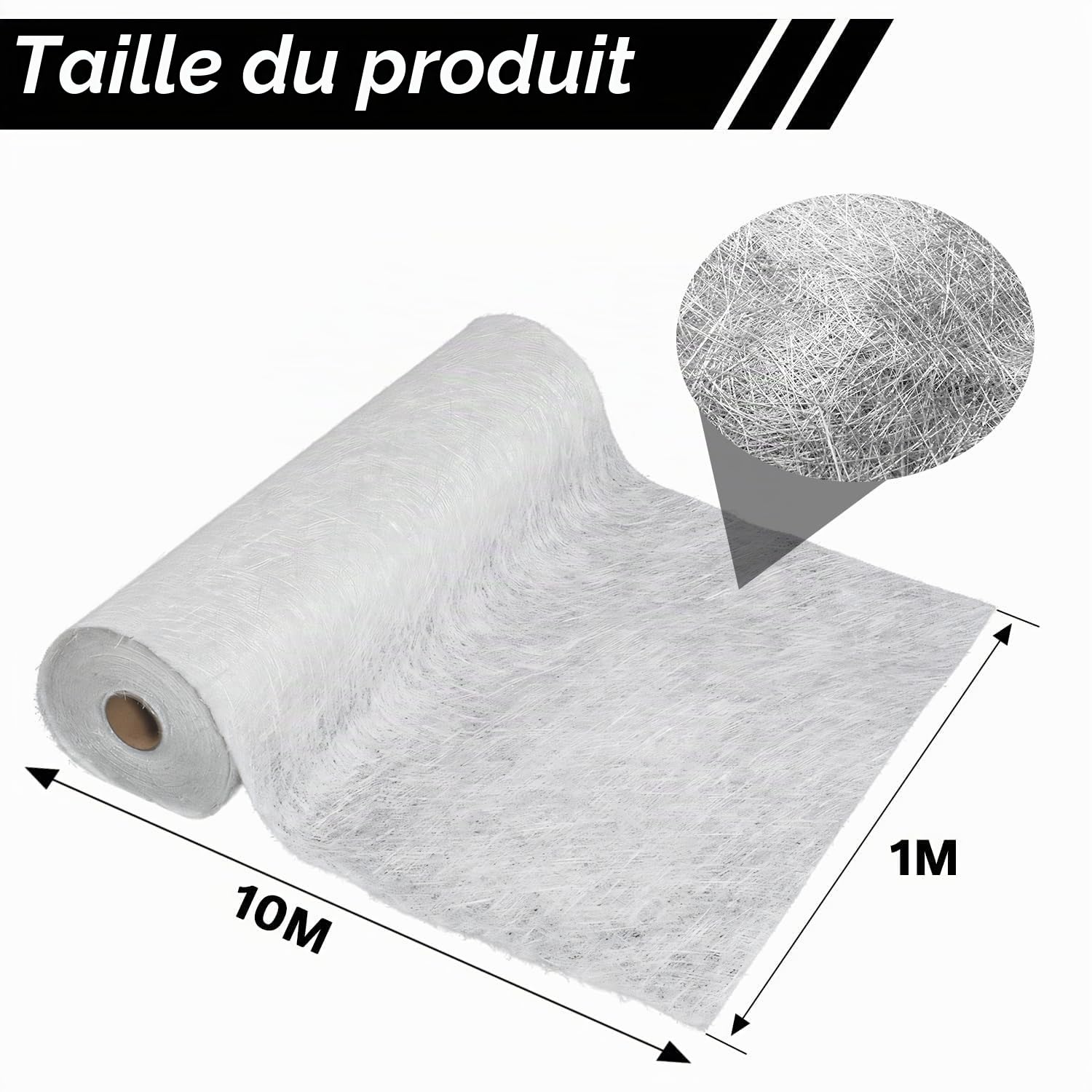 Fibre de verre 450 g/m², tapis en fibre de verre transparent, 1 x 10 m, pour résine époxy et polyester, réparation, bateau
