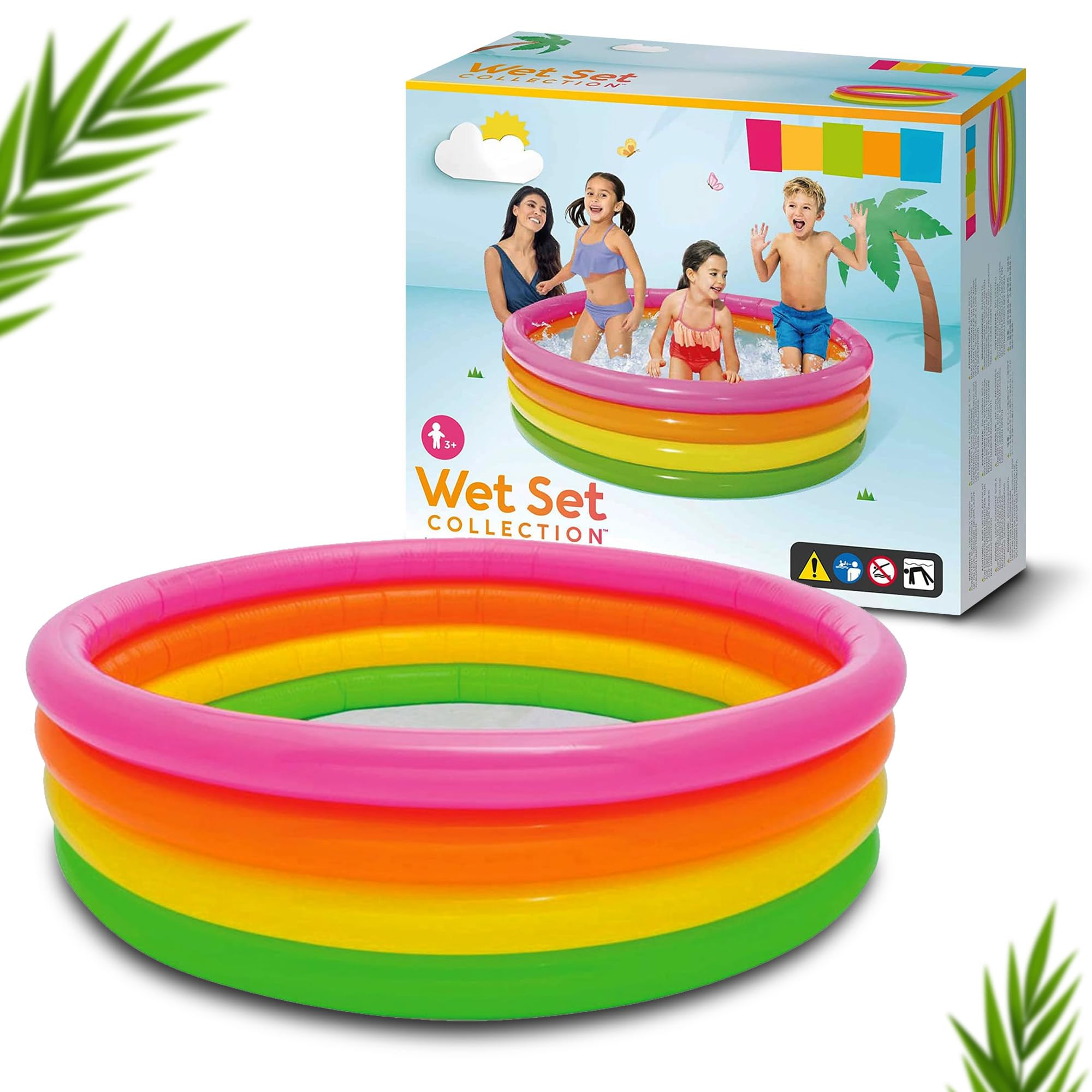 Inflatable Paddling Pool for Kids 4-Ring Rainbow Family Swimming Pool Garden Outdoor
