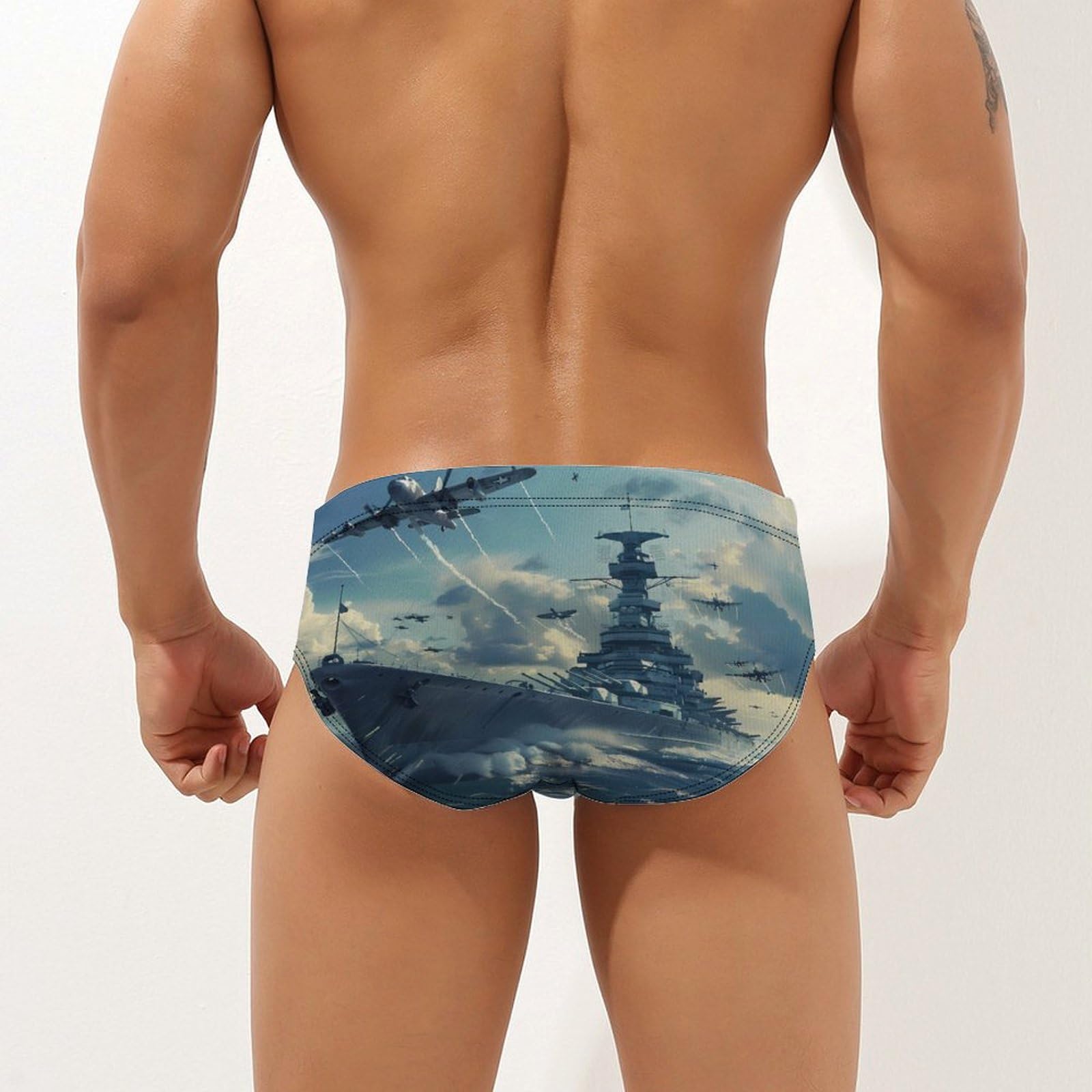 Military USS Enterprise Yorktown-Class Battleshipp Mens Swim Briefs Quick Dry Swim Trunk Bikini Underwear Swimsuit XL