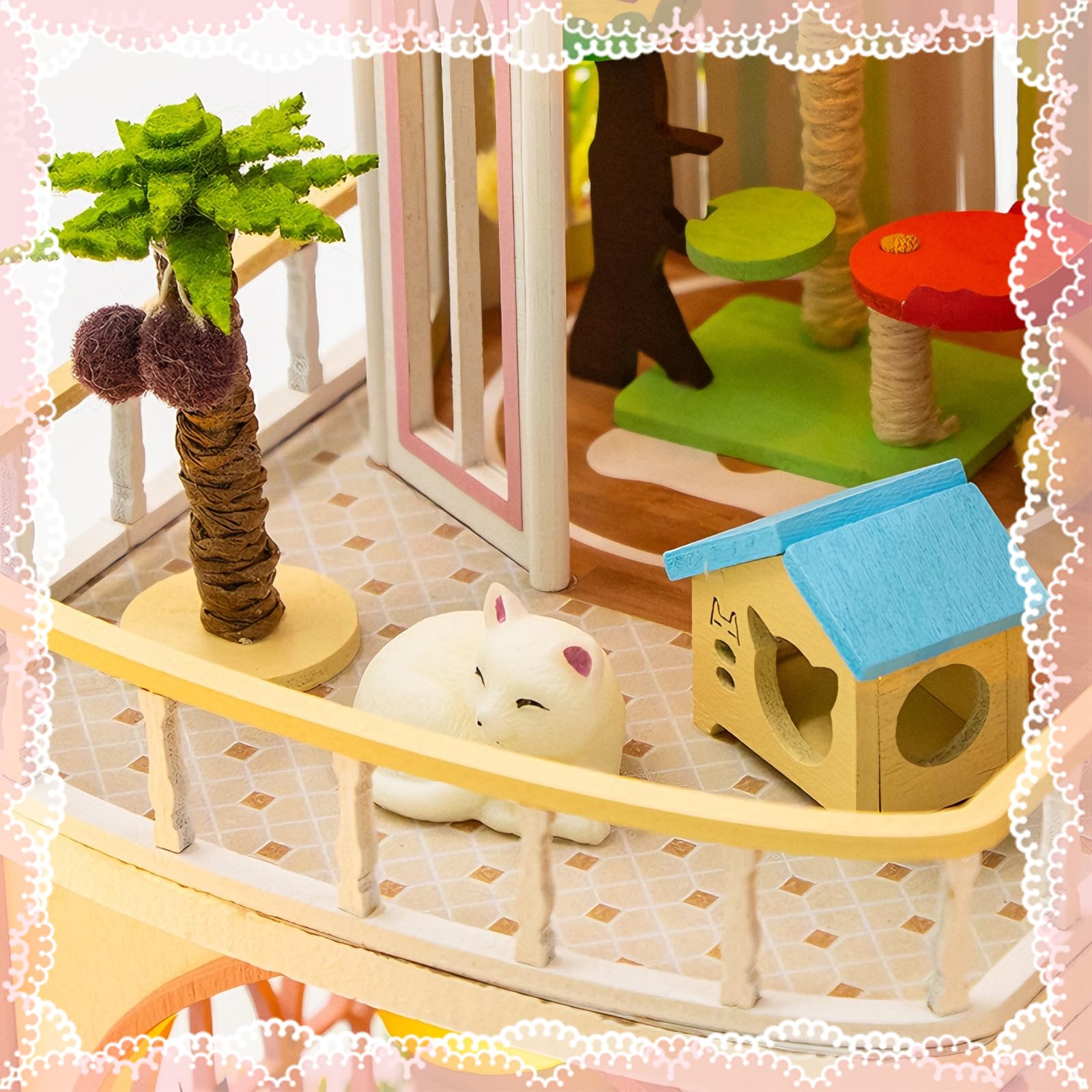 Cuteefun Casa de Muñecas en Miniatura con Luz LED (Castillo de Princesa) | Modelos de Madera Hechos a Mano, ¡Construye la Casa de Tus Sueños, Decoración para el Hogar, Cumpleaños y Navidad