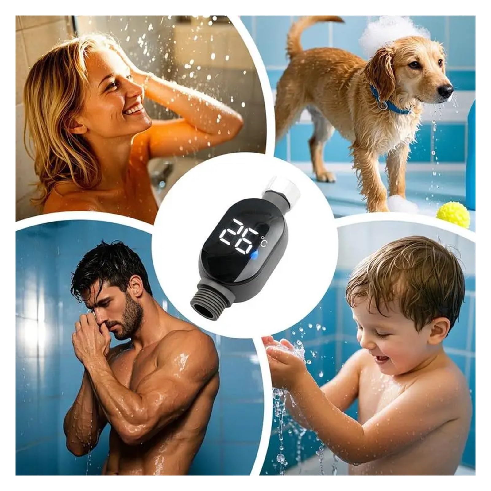 LED-Duschthermometer. LED-Duschtemperaturanzeige, LED-Digitalanzeige, Badewassertemperaturanzeige, wasserdichter Badthermostat for das Badezimmer zu Hause Digitale Duschtemperaturanzeige