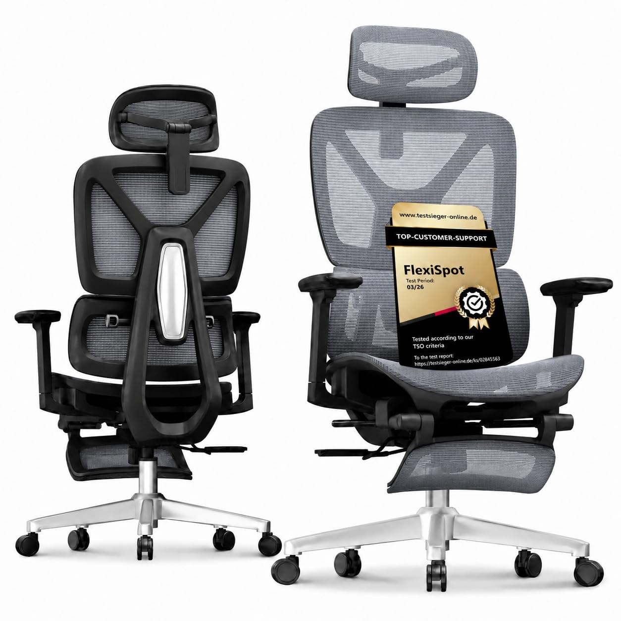 FLEXISPOT ErgoX Ergonomischer Bürostuhl mit Fußstütze | 3D-Armlehnen, 3D-Kopfstütze, 5 Fach höhenverstellbare Rückenlehne, Atmungsaktiver Mesh Sitz, Arbeitsstuhl