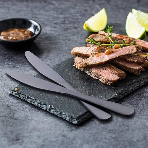 Miniatura 6 de GoGeiLi - Cuchillo de cena negro mate, acero inoxidable con acabado satinado de 9.4 pulgadas, juego de cuchillos de mesa para 6, apto para