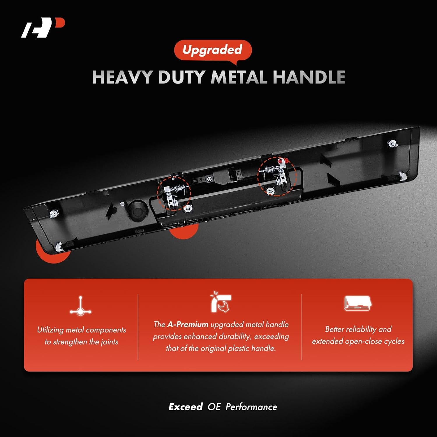 A-Premium Upgraded Metal Tailgate Handle - Manual Lock Type - with Lamp Hole & Camera Hole - Compatible with Ford Models - 2017-2020 F-250 F-350 F-450 F-550 Super Duty, Chrome Lever