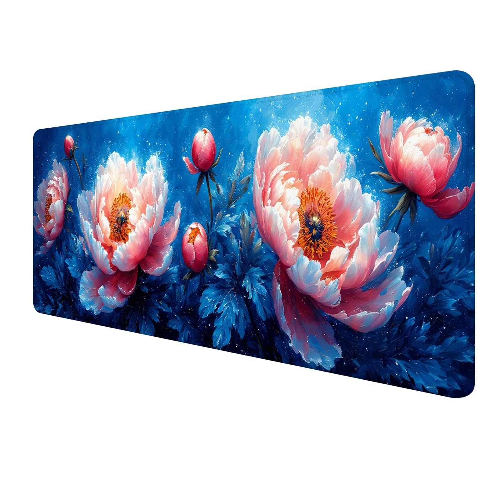 Blu Tappetino Mouse Gaming, Tappetino Mouse XXL 1200 x 500 mm, Tappetino Mouse Fiore, Mouse Pad con Base Antiscivolo, Bordi Cuciti Tappetino per Mouse, Tappetino Mouse Gaming di Alta Precisione S-163