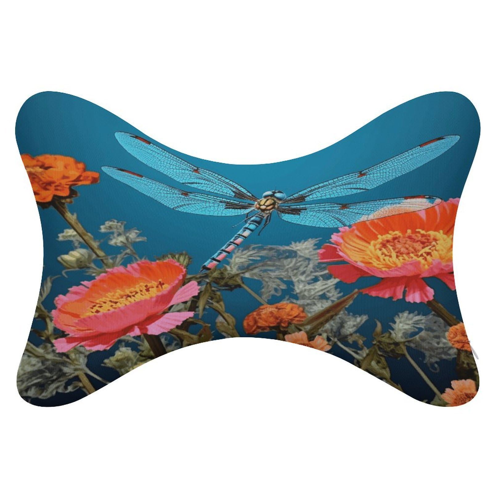 JTREHY 2 Pack Dragonfly and Flower Car Headrest Pillow Memory Foam Car Neck Pillows Soft Comfortable Vehicle Neck Pillows Non-Slip Headrest Cushion Universal Car Pillow for Neck Pain Relief