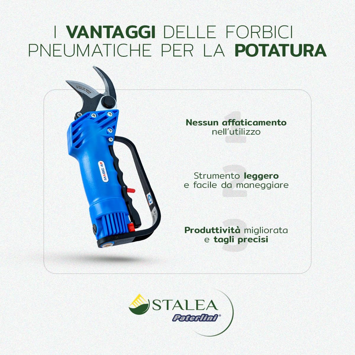 PATERLINI Forbici Potatura Pneumatica, Potatura ad Aria Compressa - Forbice Pnuematica - Cesoie Pneaumtiche per Potatura Facile e Taglio Rami senza fatica - Cesoie Giardinaggio (Futura F PA)