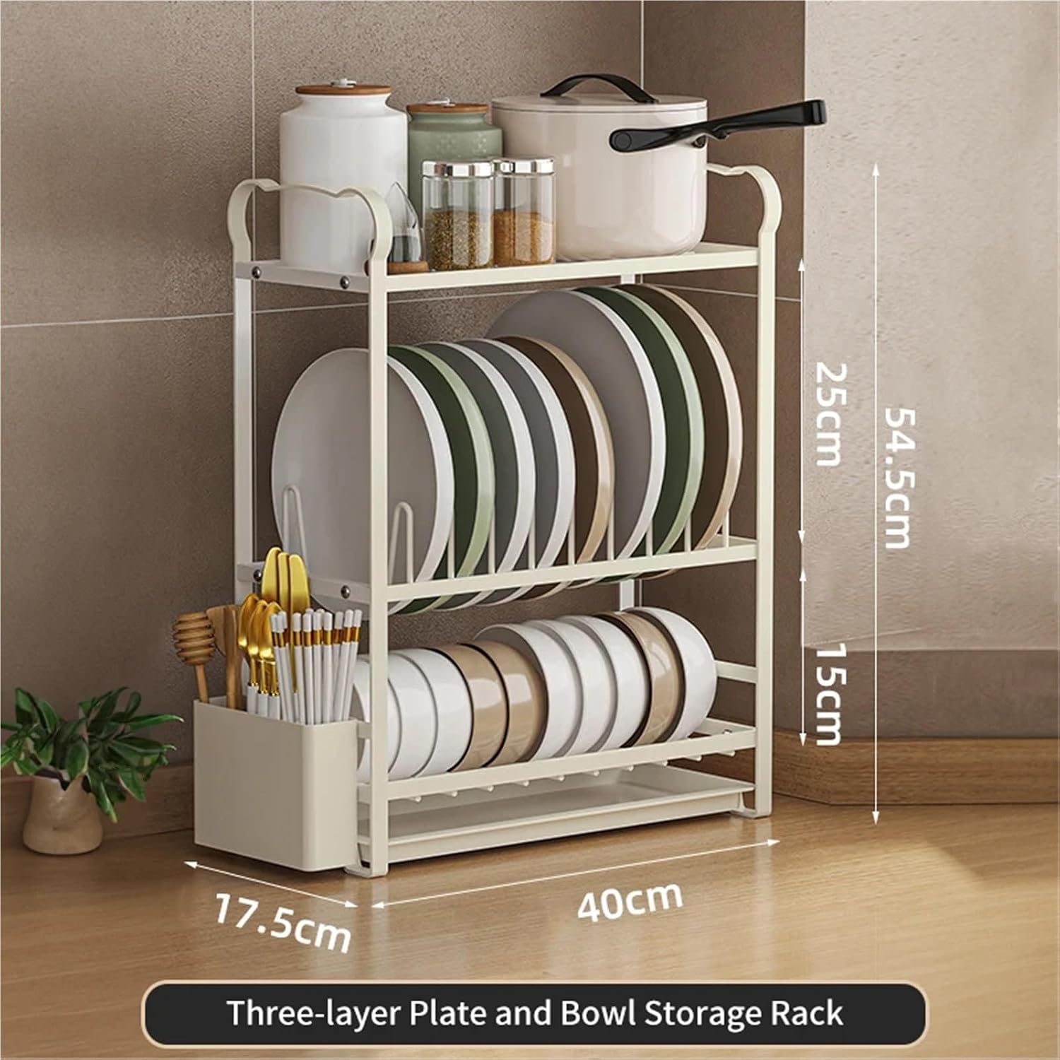 1/2/3 tiers Steel Dishes Storage Sink Draining Rack Kitchen Sliding Dish Storage Rack Under Sink Dish Drainer Tableware(Three bowl rack)