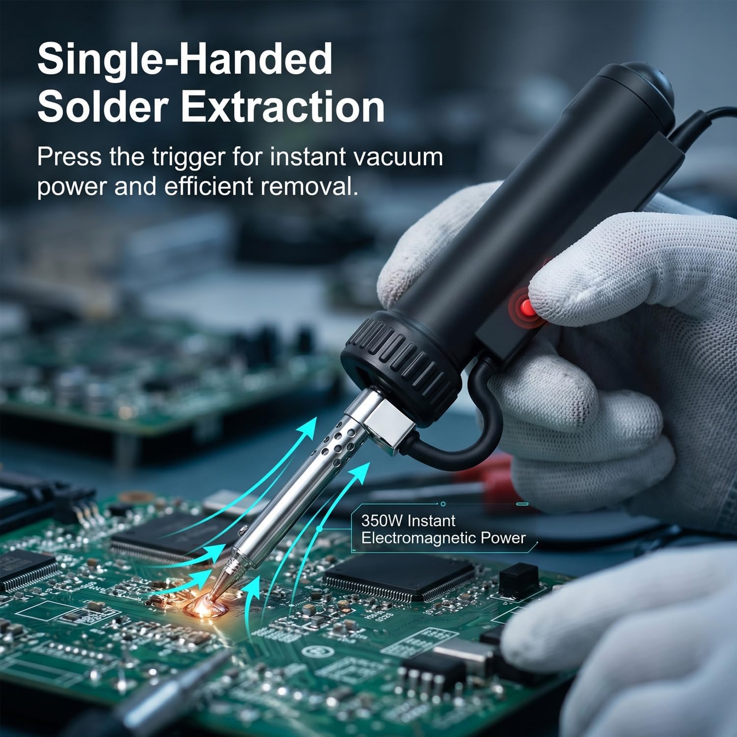 QWORK Automatic Electric Solder Sucker Vacuum, 30W One-Handed Desoldering Pump with Strengthened Suction, Multiple Nozzle Sizes, and Easy Cleaning for Long-Term Electronic Repairs