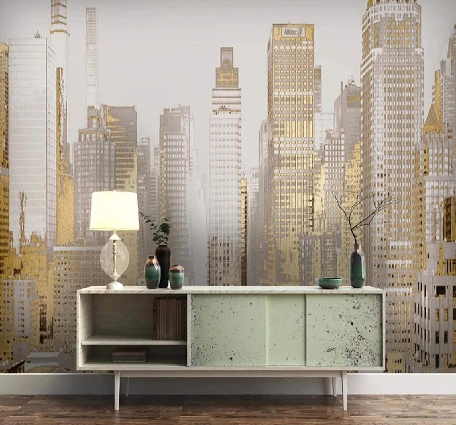 Xlming 350Cm×256Cm(B×H) Abstract Luxurious Golden Geometric Urban Architecture 3D Wallpaper Luxury Home Dining Decor Paste Sofa Living Room The Wall For Bedroom Mural-350Cm×256Cm