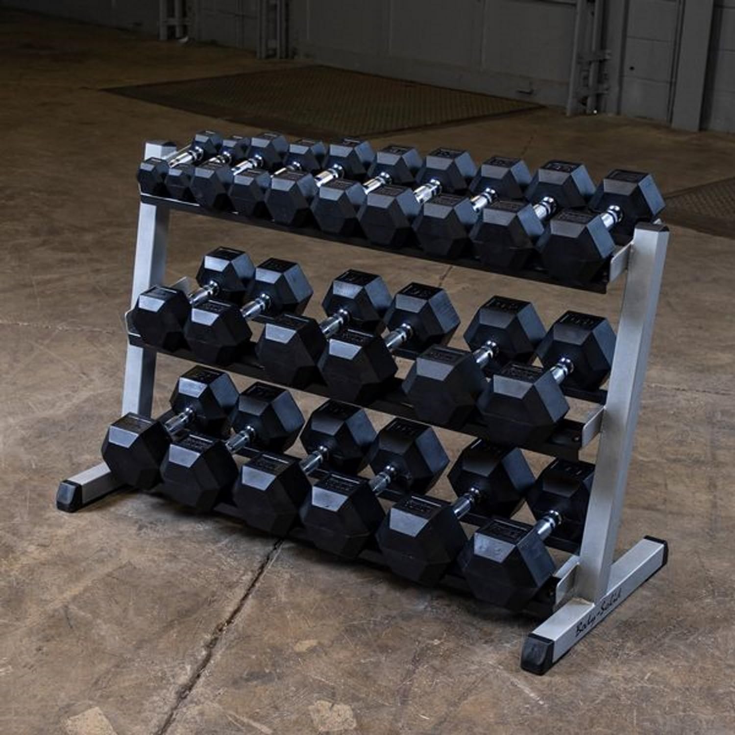 Body Solid (GDR48) 3-Tier Dumbbell Rack - Heavy-Duty 48inch Wide Weight Stand for 5-55 lb. Dumbbells Set, Home Gym Storage Solution