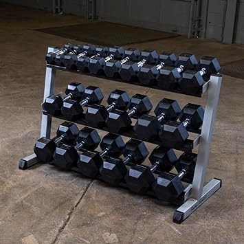Body Solid (GDR48) 3-Tier Dumbbell Rack - Heavy-Duty 48inch Wide Weight Stand for 5-55 lb. Dumbbells Set, Home Gym Storage Solution