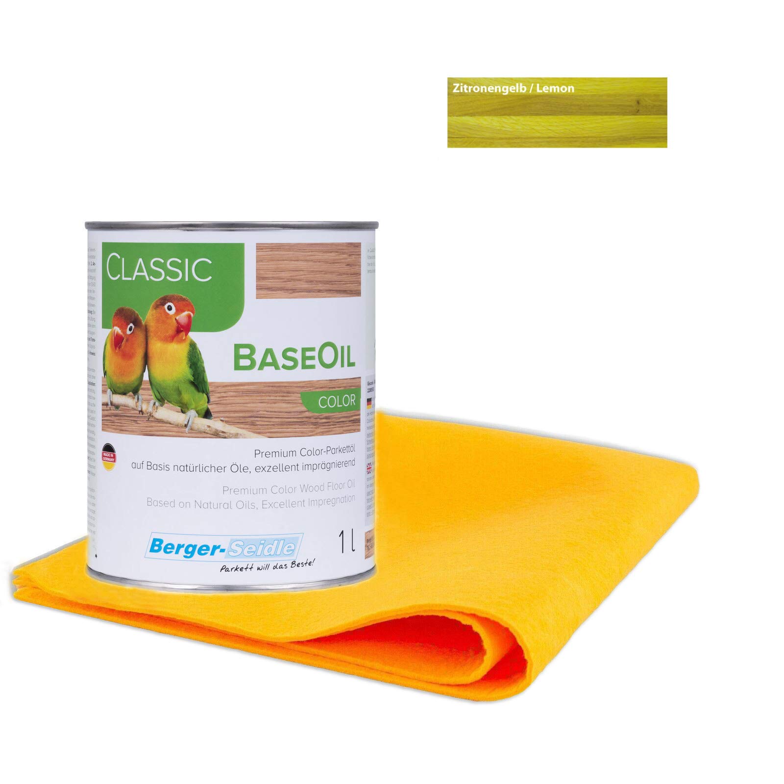 Berger Seidle Classic Base Oil | Aceite de parquet prémium con impregnación profunda | materias primas 100% naturales | 1 litro + 1 paño de cuidado supersuave (amarillo limón)