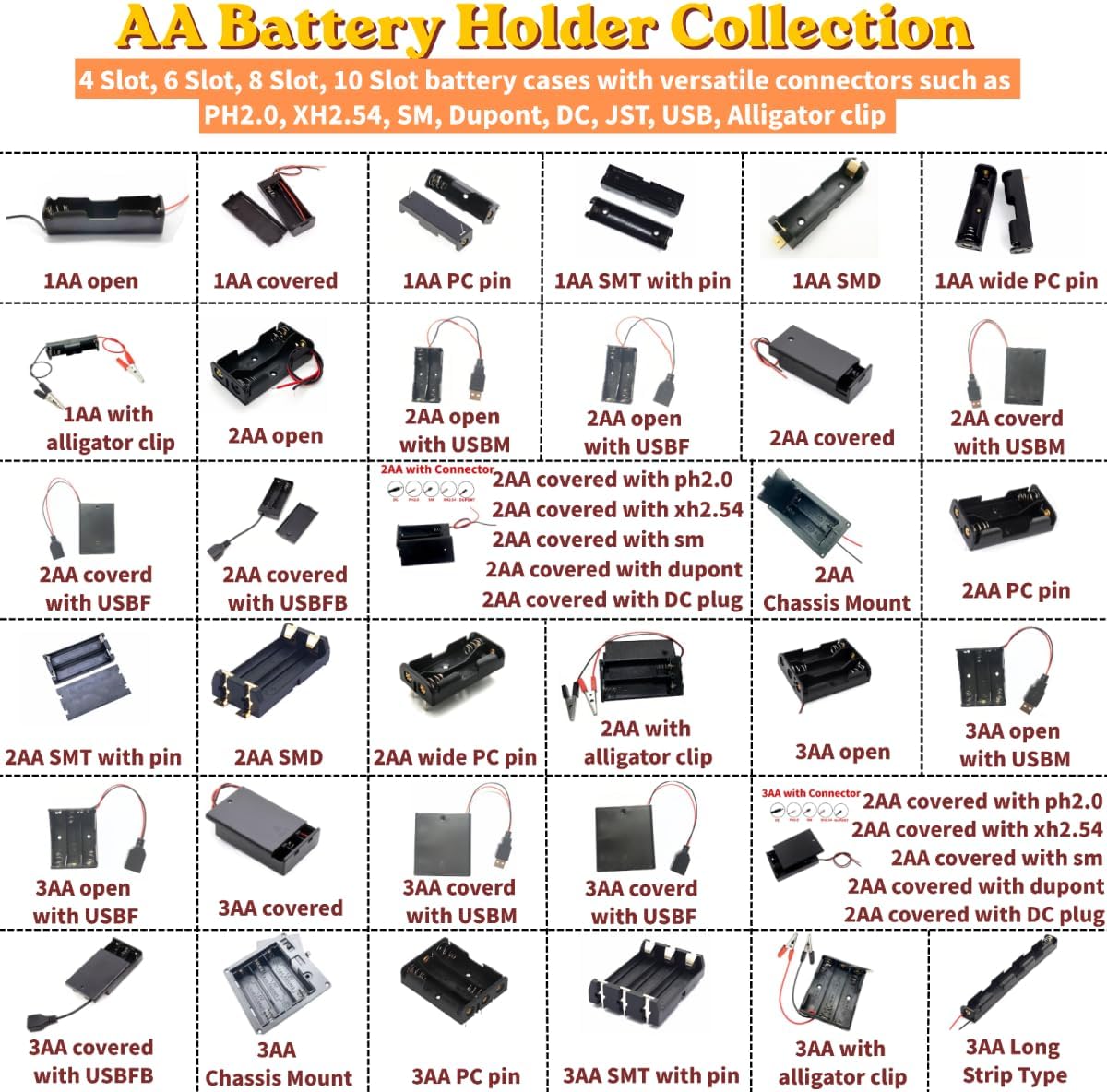 10 Pcs AA Battery Holder 1 Cell PC Pin, Through Hole for PCB Mount Projects 1xAA 1.5V Battery Shell Case Box for Technology Production Toy Models Accessory DIY image 4