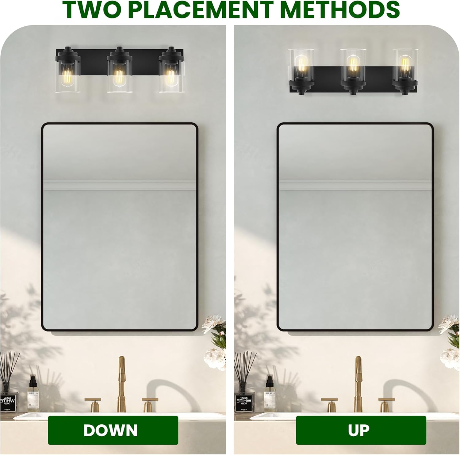 Esfos L35 Vanity Light installed with lights facing up and down